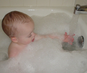 Nate enjoying his end-of-the-day bubble bath.