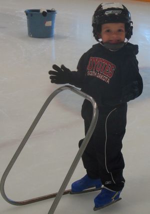 Nate's first lesson at the Valencia Ice Station.